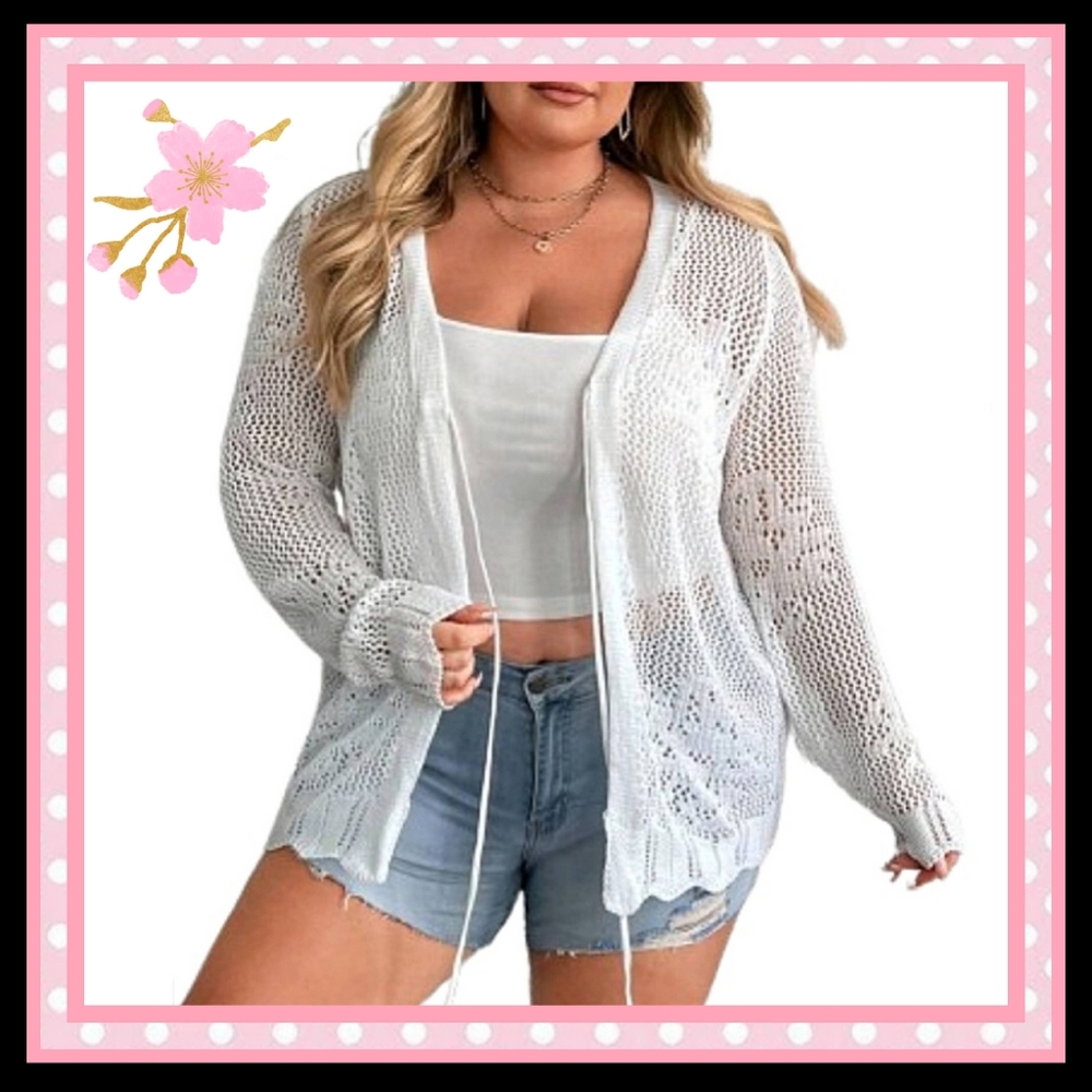 OFF-WHITE ☆ CROCHET STYLE ☆ TIE FRONT ☆ CARDIGAN ☆ NWT